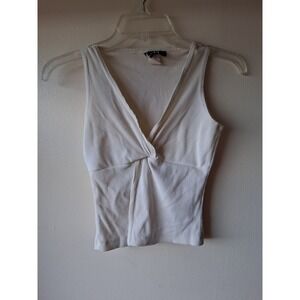 C.B. U.S.A. Womens Ribbed Twist Front V-Neck Bodysuit Cream Sleeveless Top